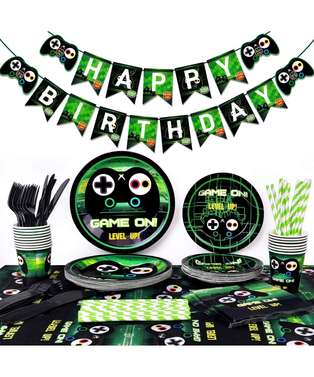 Video Game Party Supplies-Gamer Birthday Party Supplies Including Gaing Paper Plates-Cups-Napkins- Straws And Happy Birthday ...