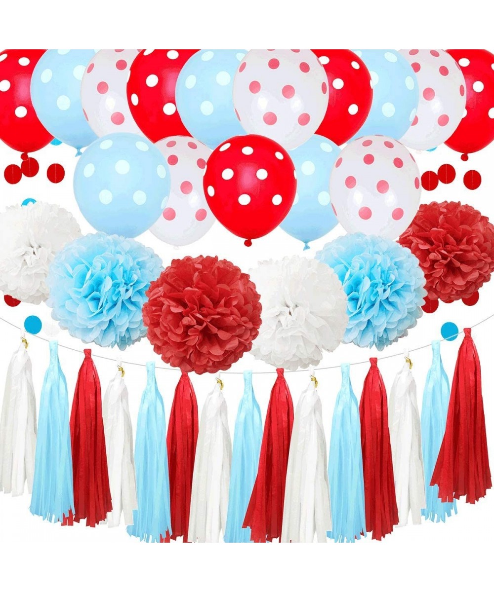 Carnival Blue Red White 38pcs American Birthday Bachelorette Baby Shower Wedding Party Decoration Kit - 12" 10" Tissue Pom Po...