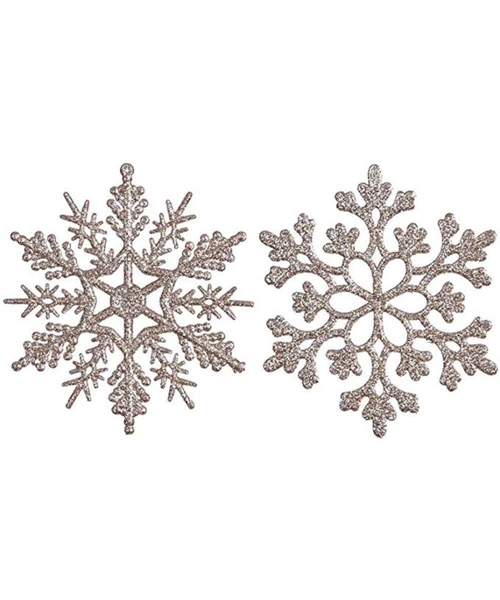 Plastic Christmas Glitter Snowflake Ornaments Christmas Tree Decorations 4-inch Set of 36 Silver and Champagne - CX18ZWCW7MH ...