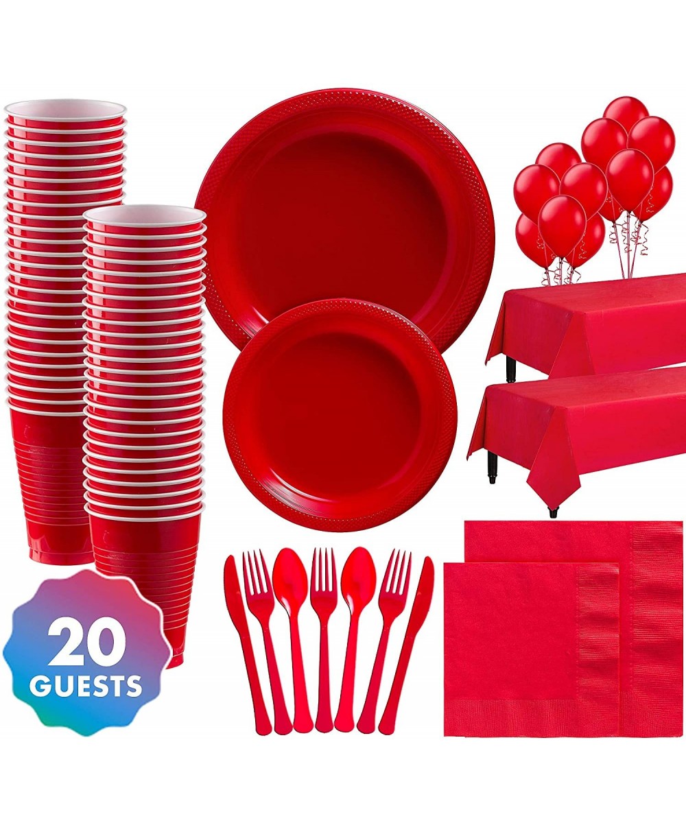 Solid Red Premium Plastic Tableware Supplies for 20 Guests- Include Plates- Napkins- Cups- and Balloons - CJ18UMATYE0 $24.20 ...