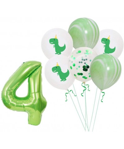 Dinosaur Confetti Latex Balloons and 4th Number Foil Balloons Kit 12 Inch Light Green White Marble with Ribbons Latex Balloon...