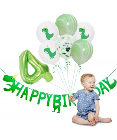 Dinosaur Confetti Latex Balloons and 4th Number Foil Balloons Kit 12 Inch Light Green White Marble with Ribbons Latex Balloon...