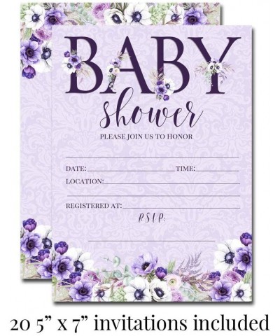 Deluxe Violets Watercolor Floral Baby Shower Party Bundle- Includes 20 each of 5"x7" Fill In Invitations- Diaper Raffle Ticke...
