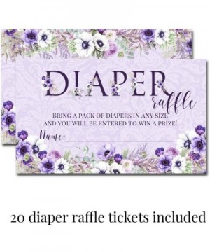 Deluxe Violets Watercolor Floral Baby Shower Party Bundle- Includes 20 each of 5"x7" Fill In Invitations- Diaper Raffle Ticke...