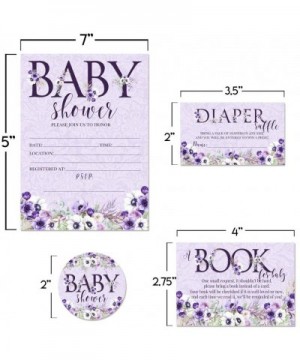 Deluxe Violets Watercolor Floral Baby Shower Party Bundle- Includes 20 each of 5"x7" Fill In Invitations- Diaper Raffle Ticke...