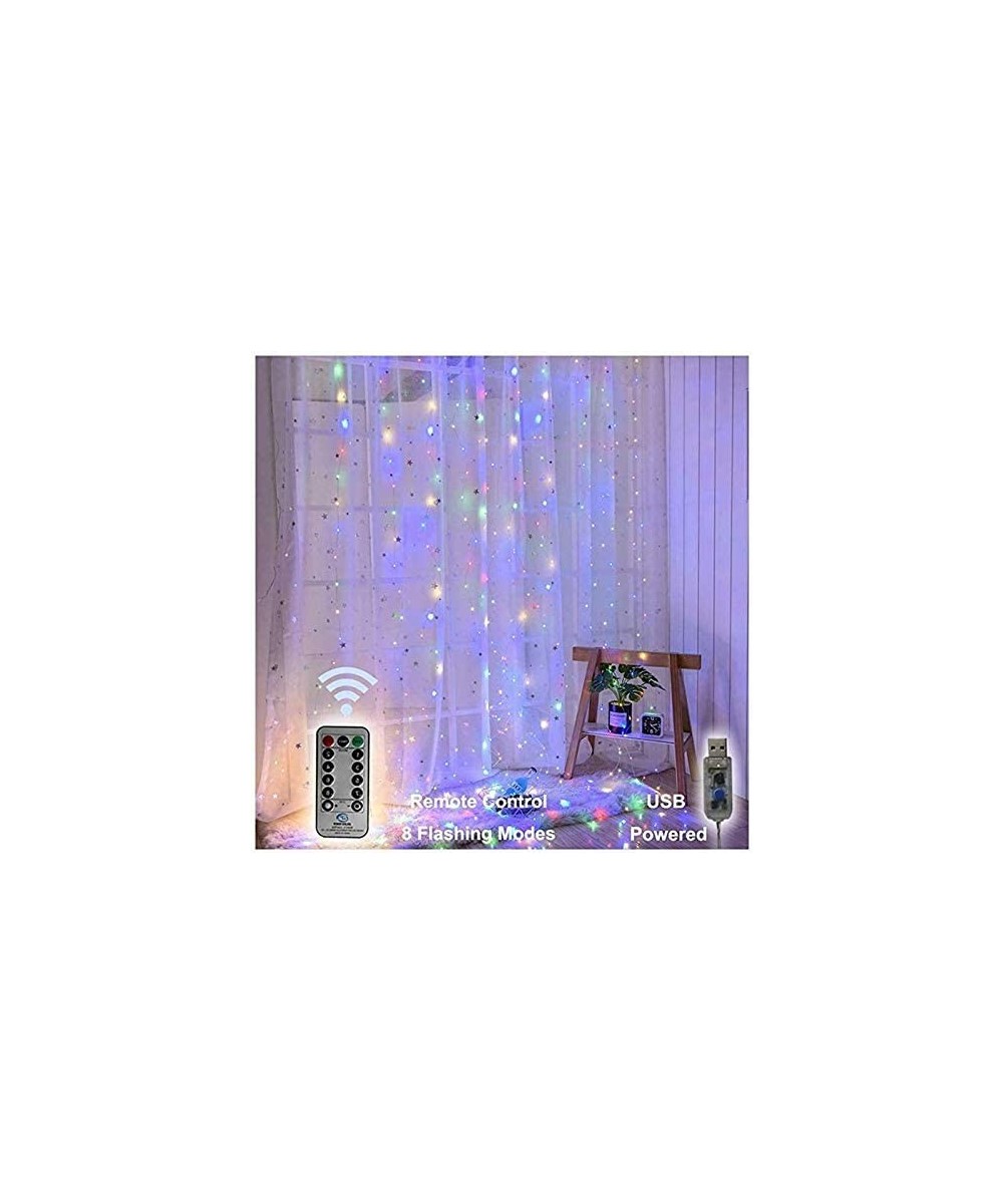 Waterproof 300 LED Curtain String Lights- 8 Modes USB Plug in Fairy String Light with Remote Control-Backdrop for Indoor Outd...