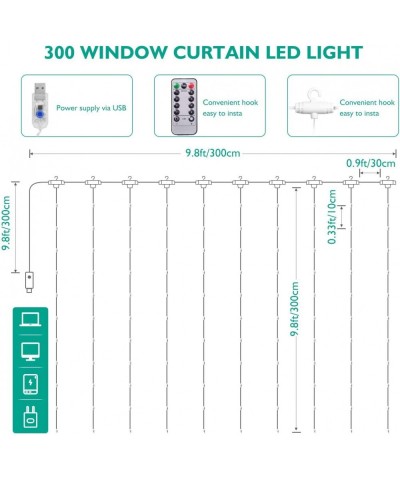 Waterproof 300 LED Curtain String Lights- 8 Modes USB Plug in Fairy String Light with Remote Control-Backdrop for Indoor Outd...