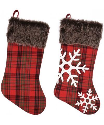 Christmas Stockings- 3 Pack 18.7x8.6 inches Burlap with Large Plaid Snowflake and Plush Faux Fur Cuff Stockings- for Family H...