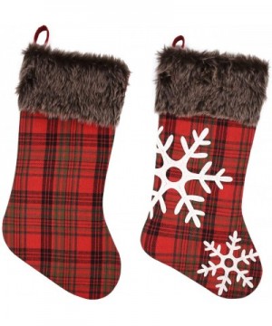 Christmas Stockings- 3 Pack 18.7x8.6 inches Burlap with Large Plaid Snowflake and Plush Faux Fur Cuff Stockings- for Family H...