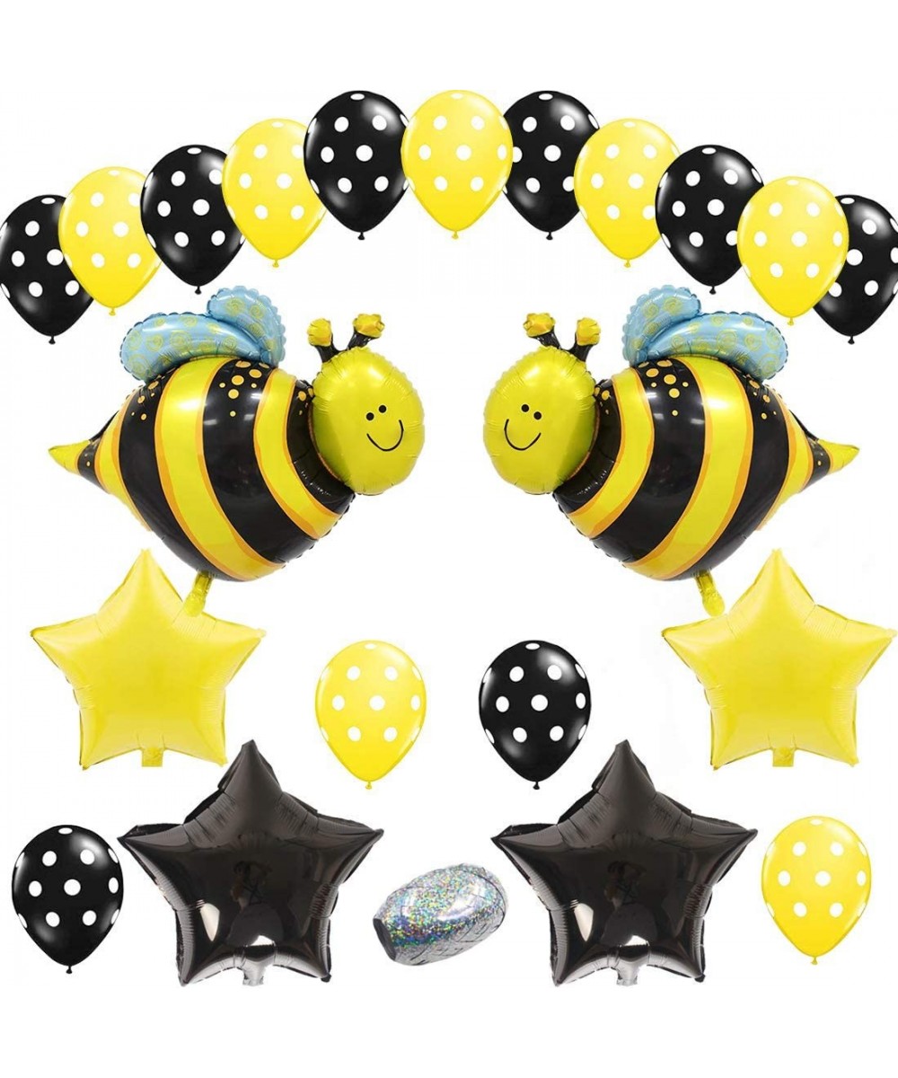 Bumblebee Party Decorations Pack- Honey Bee Theme Supplies with Star Mylar Foil Balloons Yellow Black Polka Dot Balloons- Bir...