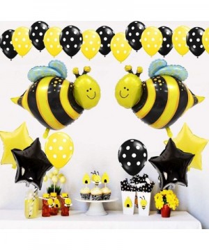 Bumblebee Party Decorations Pack- Honey Bee Theme Supplies with Star Mylar Foil Balloons Yellow Black Polka Dot Balloons- Bir...