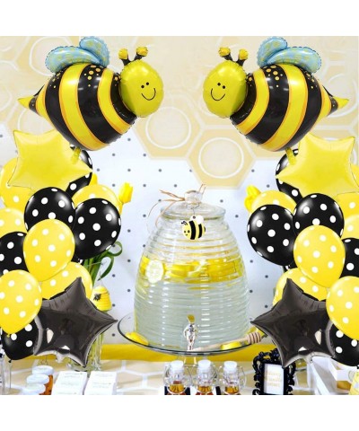 Bumblebee Party Decorations Pack- Honey Bee Theme Supplies with Star Mylar Foil Balloons Yellow Black Polka Dot Balloons- Bir...