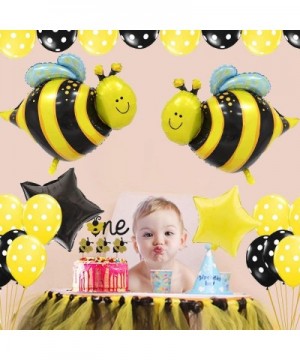Bumblebee Party Decorations Pack- Honey Bee Theme Supplies with Star Mylar Foil Balloons Yellow Black Polka Dot Balloons- Bir...