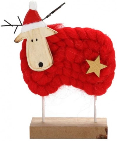 Christmas Desktop Ornament Wool Felt Red Sheep Shape Wooden Christmas Tabletop Decoration for Gift Christmas Decoration - Red...