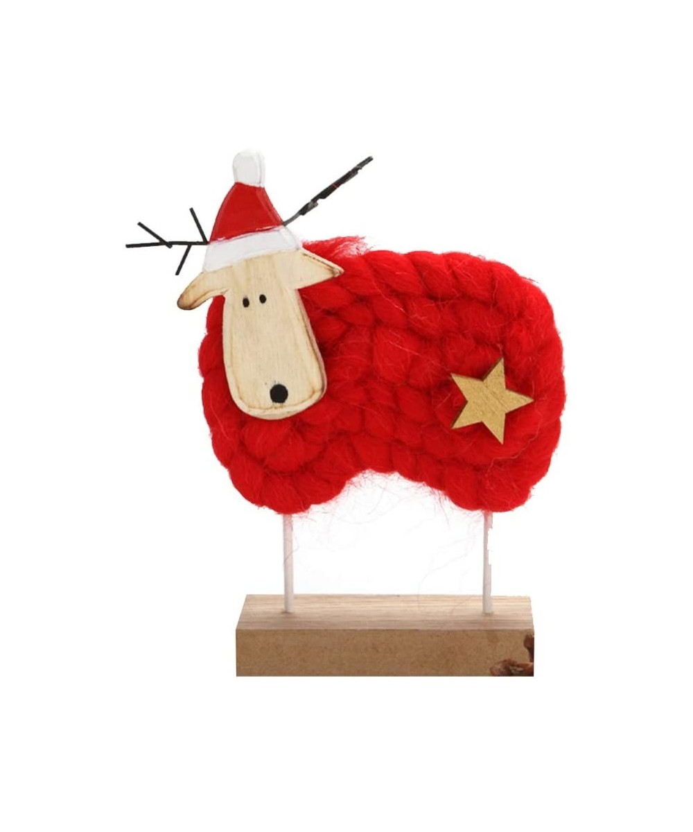 Christmas Desktop Ornament Wool Felt Red Sheep Shape Wooden Christmas Tabletop Decoration for Gift Christmas Decoration - Red...