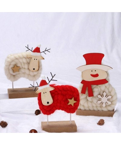 Christmas Desktop Ornament Wool Felt Red Sheep Shape Wooden Christmas Tabletop Decoration for Gift Christmas Decoration - Red...