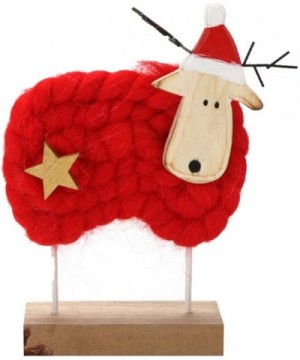 Christmas Desktop Ornament Wool Felt Red Sheep Shape Wooden Christmas Tabletop Decoration for Gift Christmas Decoration - Red...