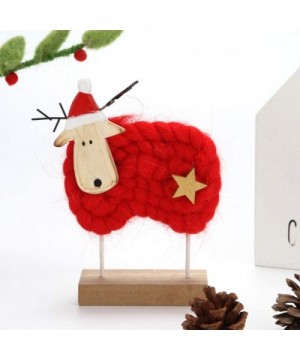 Christmas Desktop Ornament Wool Felt Red Sheep Shape Wooden Christmas Tabletop Decoration for Gift Christmas Decoration - Red...