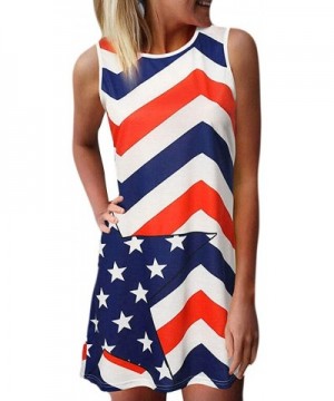 Women's July 4th American Flag Sleeveless Long Maxi Dress Casual Stripe Star Printed Loose Tank Dress Sundress - Z7-red - CM1...