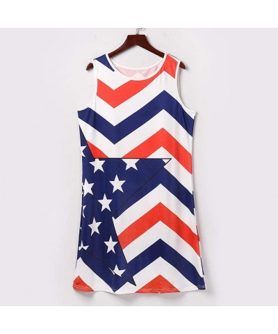 Women's July 4th American Flag Sleeveless Long Maxi Dress Casual Stripe Star Printed Loose Tank Dress Sundress - Z7-red - CM1...