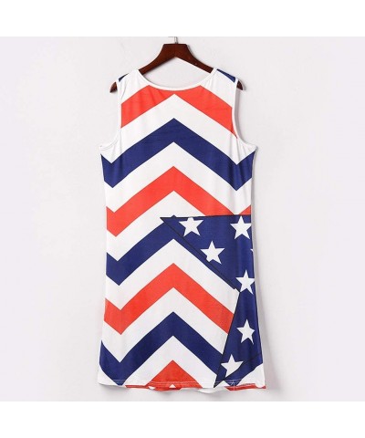 Women's July 4th American Flag Sleeveless Long Maxi Dress Casual Stripe Star Printed Loose Tank Dress Sundress - Z7-red - CM1...