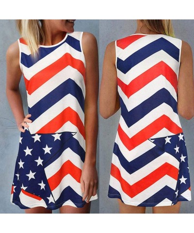 Women's July 4th American Flag Sleeveless Long Maxi Dress Casual Stripe Star Printed Loose Tank Dress Sundress - Z7-red - CM1...