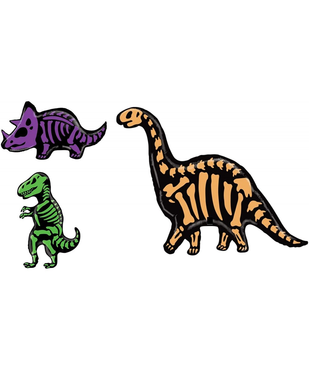 Jumbo Halloween Dinosaur Balloons (Pack of 3 Style T-REX- Triceratops- Brontosaurus) Halloween Color Skeleton Decorations - C...