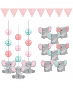 Pink Enchanting Elephant Décor Bundle - Hanging Cutouts- Paper Treat Bags- Flag Banner - Kids Birthday Party Favors- Animal-T...