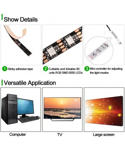 Bias Lighting for HDTV 60 LEDs TV Backlight- 3.28Ft Ambient TV Lighting Multi-Color Flexible 5050 RGB USB LED Strip- Best for...