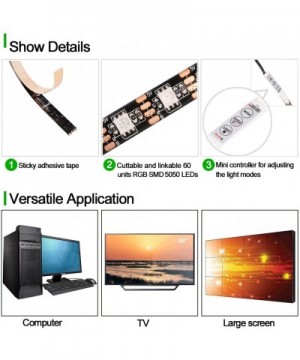 Bias Lighting for HDTV 60 LEDs TV Backlight- 3.28Ft Ambient TV Lighting Multi-Color Flexible 5050 RGB USB LED Strip- Best for...