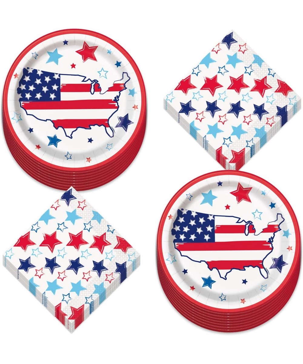 Patriotic America Paper Dinner Plates and Bright Stars Luncheon Napkins in Red- White- and Blue (Serves 16) - Patriotic Ameri...