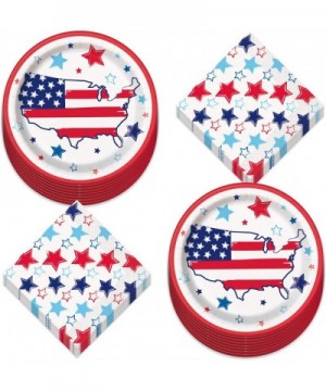 Patriotic America Paper Dinner Plates and Bright Stars Luncheon Napkins in Red- White- and Blue (Serves 16) - Patriotic Ameri...