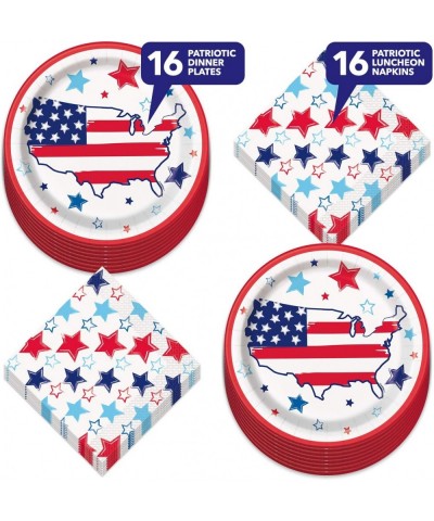 Patriotic America Paper Dinner Plates and Bright Stars Luncheon Napkins in Red- White- and Blue (Serves 16) - Patriotic Ameri...