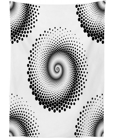 Abstract Outdoor Tablecloth- Monochrome Spiral Big Dots Pattern Swirled Modern Design Illustration- Decorative Washable Picni...