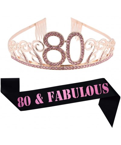 80th Birthday Tiara and Sash- Glitter Satin"80 & Fabulous" Sash and Crystal Rhinestone Birthday Crown for Happy 80th Birthday...
