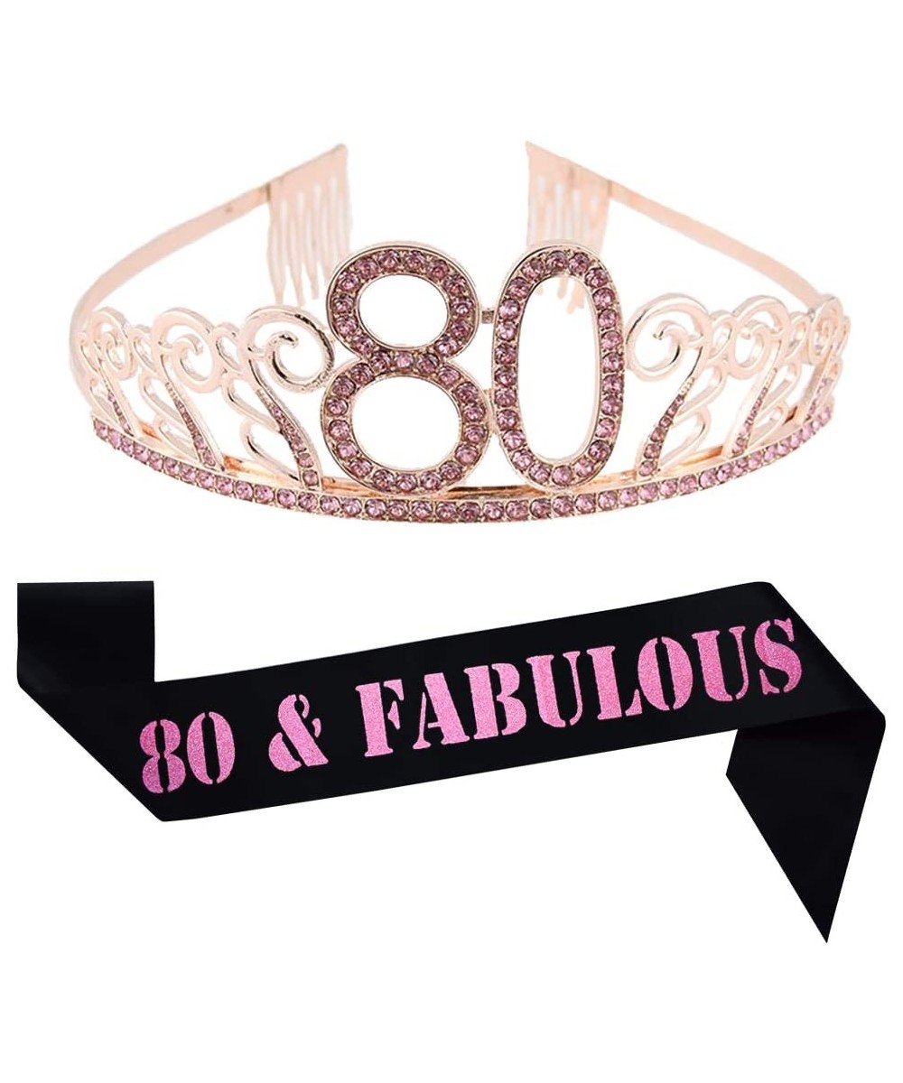 80th Birthday Tiara and Sash- Glitter Satin"80 & Fabulous" Sash and Crystal Rhinestone Birthday Crown for Happy 80th Birthday...