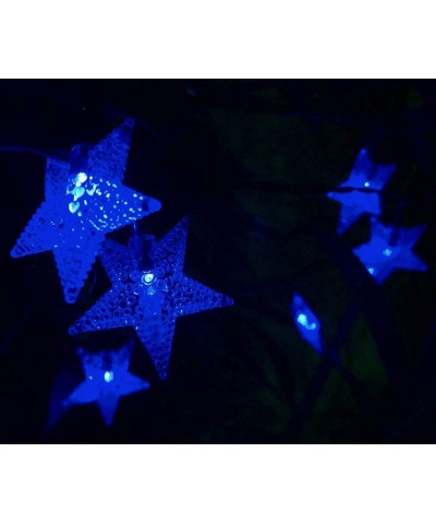 LED Solar Star String Lights Outdoor Garden Christmas Decor Lights Blue Fairy Lights Waterproof Star Twinkle Lights for Lawn ...