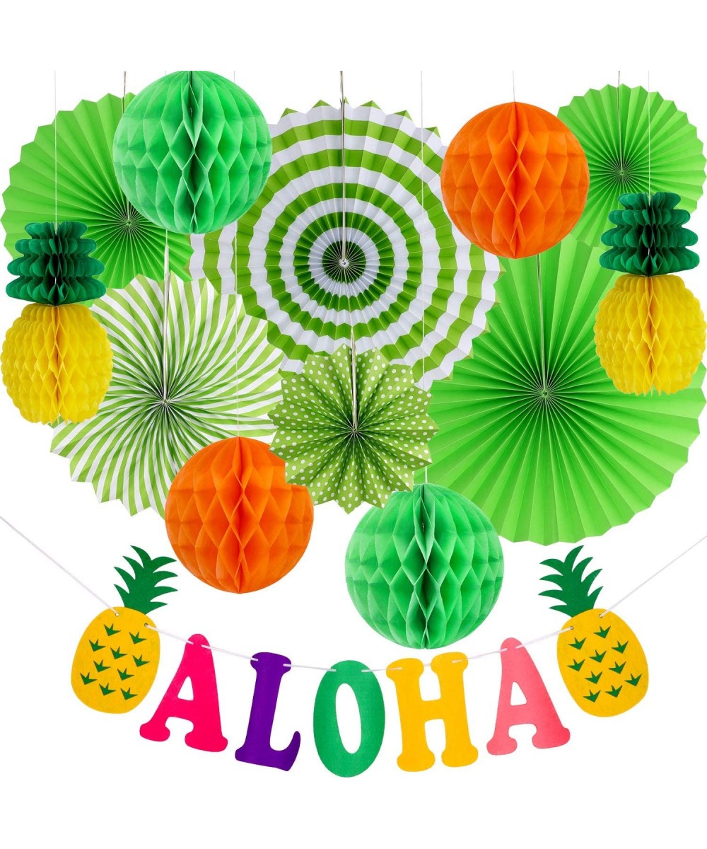 Hawaiian Party Decoration Set Hawaii Theme Party Supplies Paper Fans Aloha Banner for Luau Beach Party Photo Backdrop - C618S...
