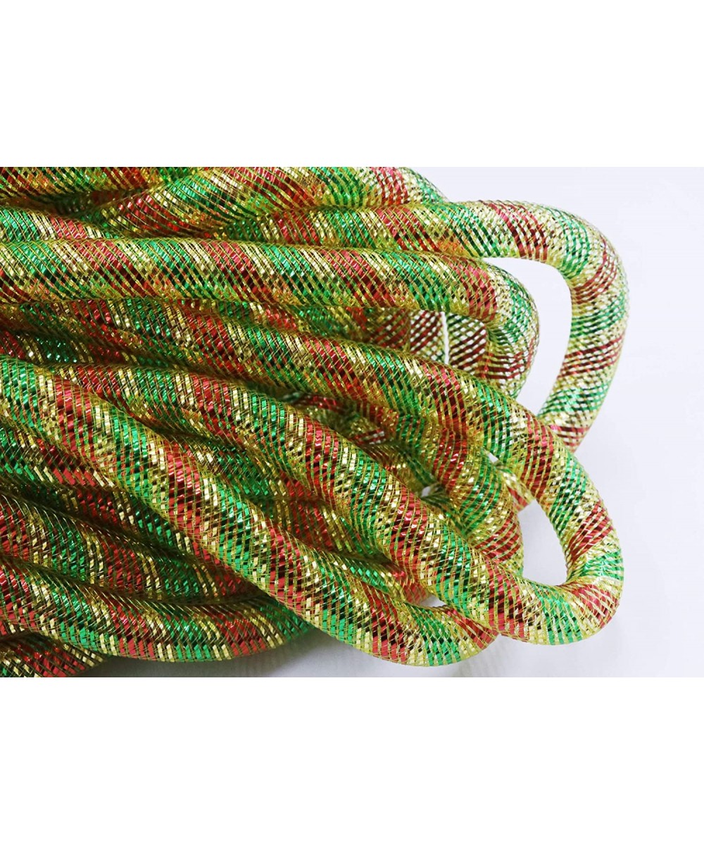 One Roll 20 Yards Solid Mesh Tube Deco Flex Christmas Garland for Wreaths Cyberlox CRIN Crafts 16mm 5/8-Inch (Red/Green) - Re...