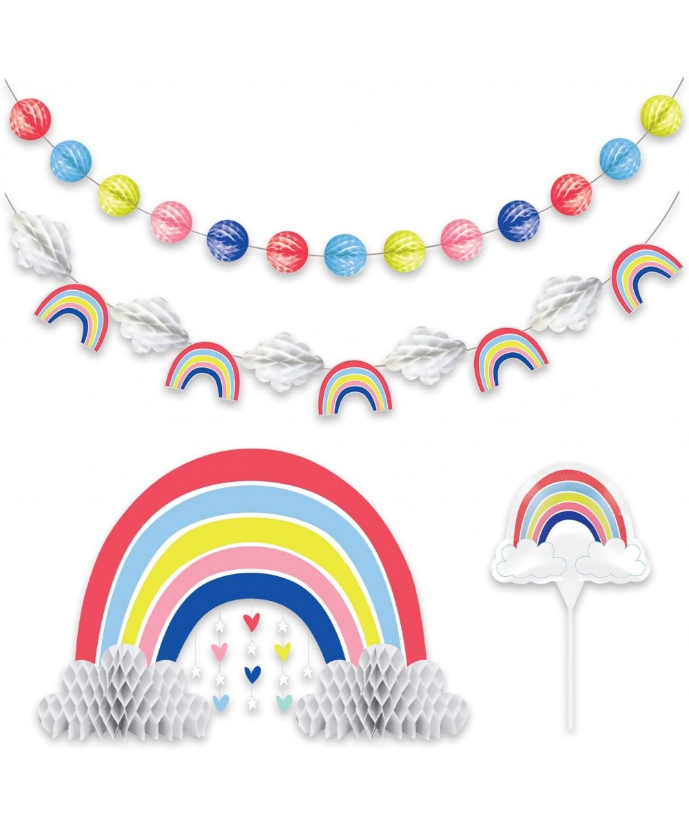 Rainbow Party Supplies - Tableware and Decorations (Table Centerpiece- Balloon Cake Topper- Tissue Garland Poms- and Tissue G...