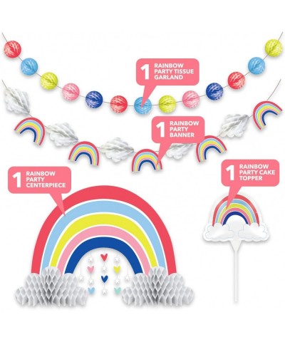 Rainbow Party Supplies - Tableware and Decorations (Table Centerpiece- Balloon Cake Topper- Tissue Garland Poms- and Tissue G...