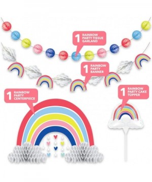 Rainbow Party Supplies - Tableware and Decorations (Table Centerpiece- Balloon Cake Topper- Tissue Garland Poms- and Tissue G...