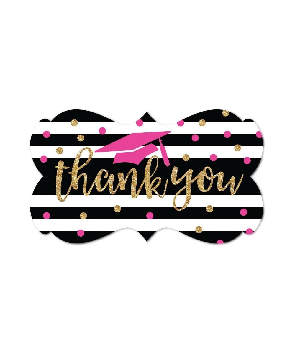 Fuchsia- Black and Gold Glittering Graduation Party Collection- Fancy Frame Label Stickers- Thank You- 36-Pack - Labels Fancy...