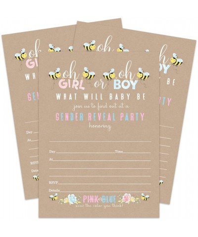 Baby Bee Gender Reveal Party Invitations (25 Cards) Cute Bumblebee Theme - Pink or Blue - Baby Shower - Surprise Sprinkle - F...