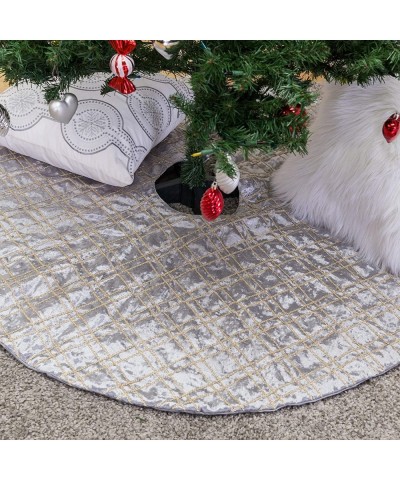 50 inch Large Christmas Tree Skirt-Silver and Gold Sequin Luxury Embroidered Velvet Christmas Decoration - Holiday Plaid - Ho...