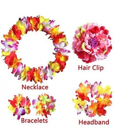 5PCS - Hawaiian Flower Leis Jumbo Necklace - Bracelets - Headband - Hair Clips Set- Hawaiian Luau Party Supplies Party Favors...
