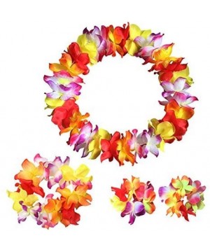 5PCS - Hawaiian Flower Leis Jumbo Necklace - Bracelets - Headband - Hair Clips Set- Hawaiian Luau Party Supplies Party Favors...