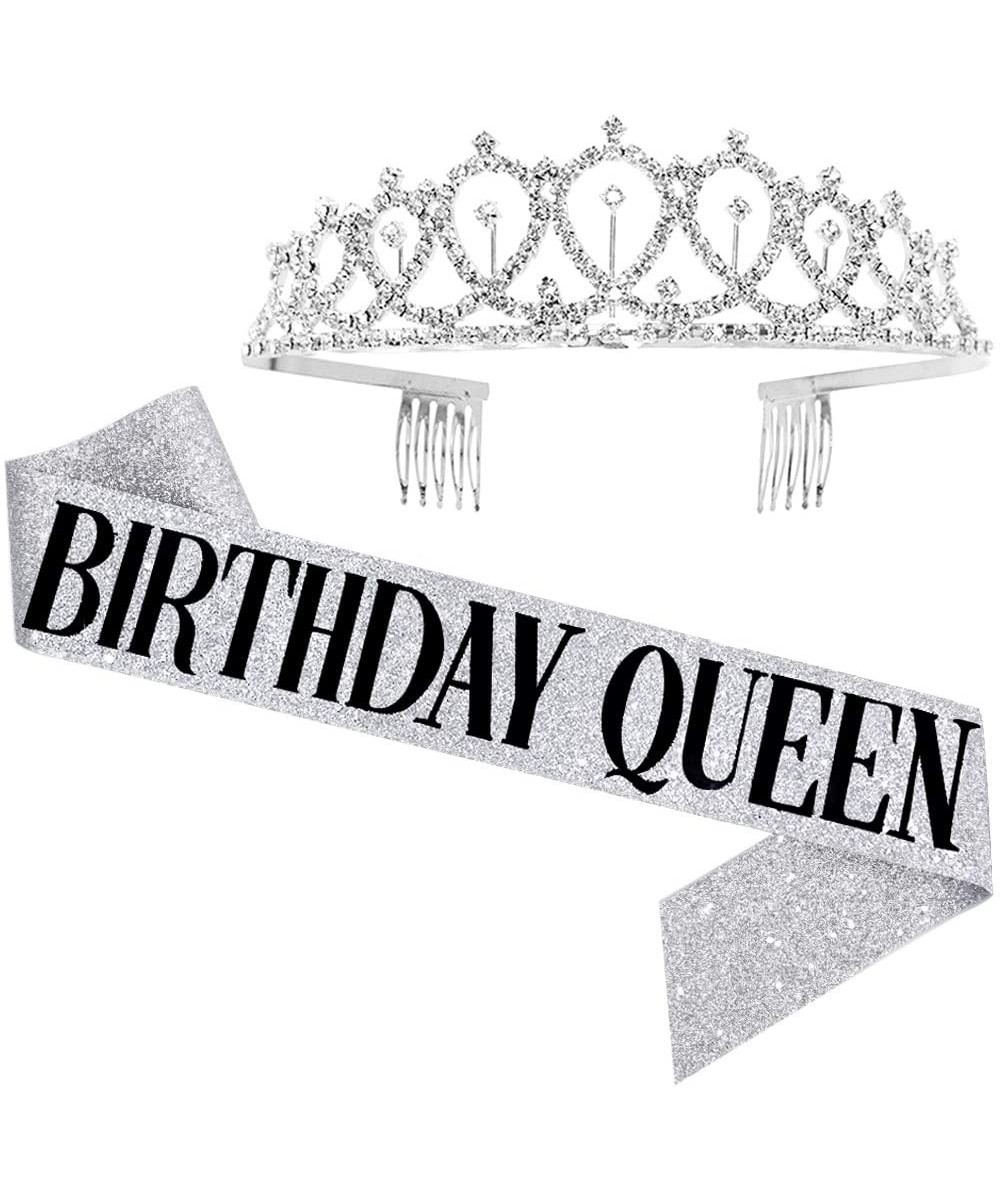 Birthday Queen" Sash & Rhinestone Tiara Kit - 21st 30th Birthday Gifts Birthday Sash for Women Birthday Party Supplies (Silve...