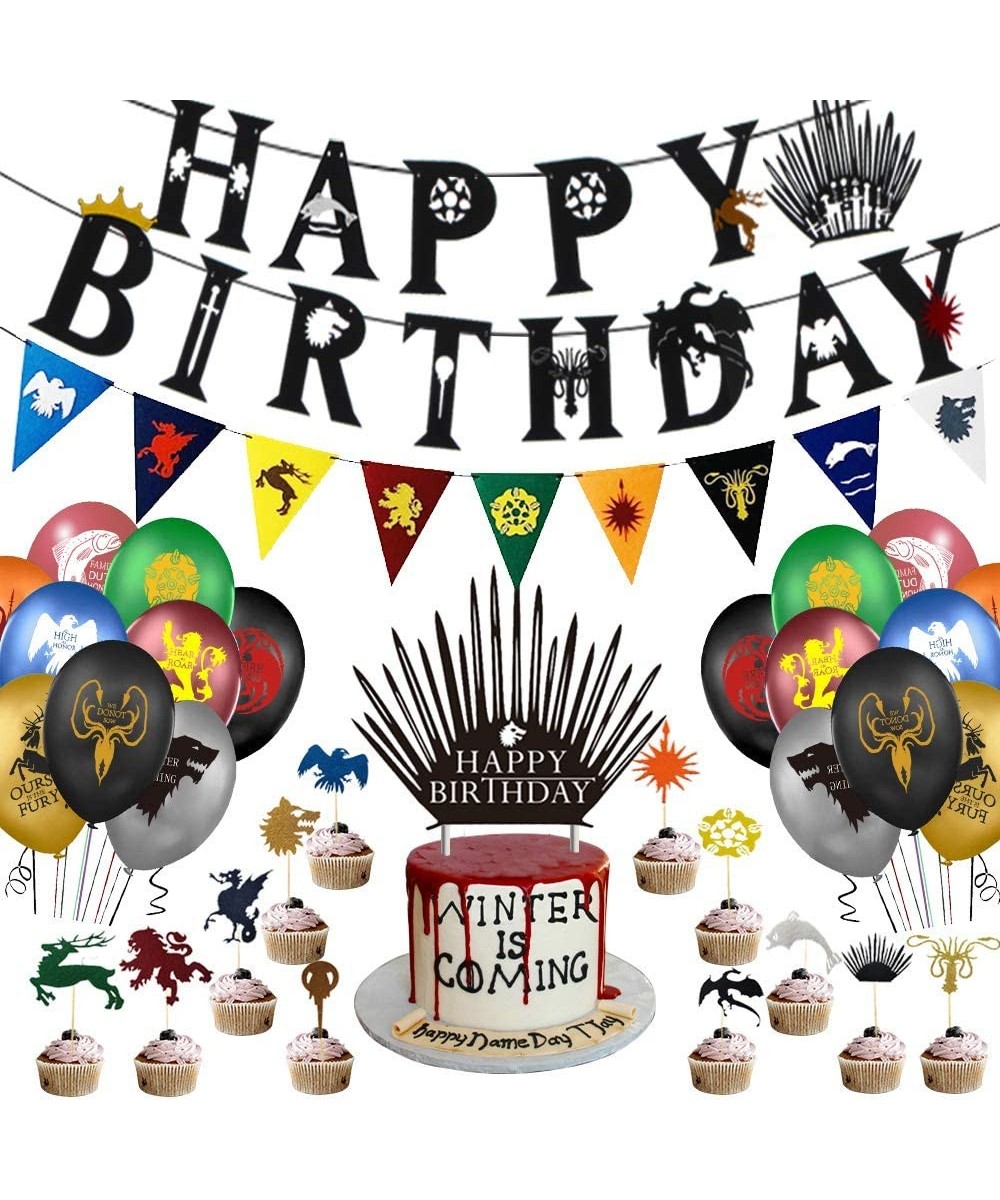 Game of Thrones Birthday Banner- GOT Banner- Cake and Cupcake Toppers- Balloons for GOT Birthday Party Supplies Decorations- ...