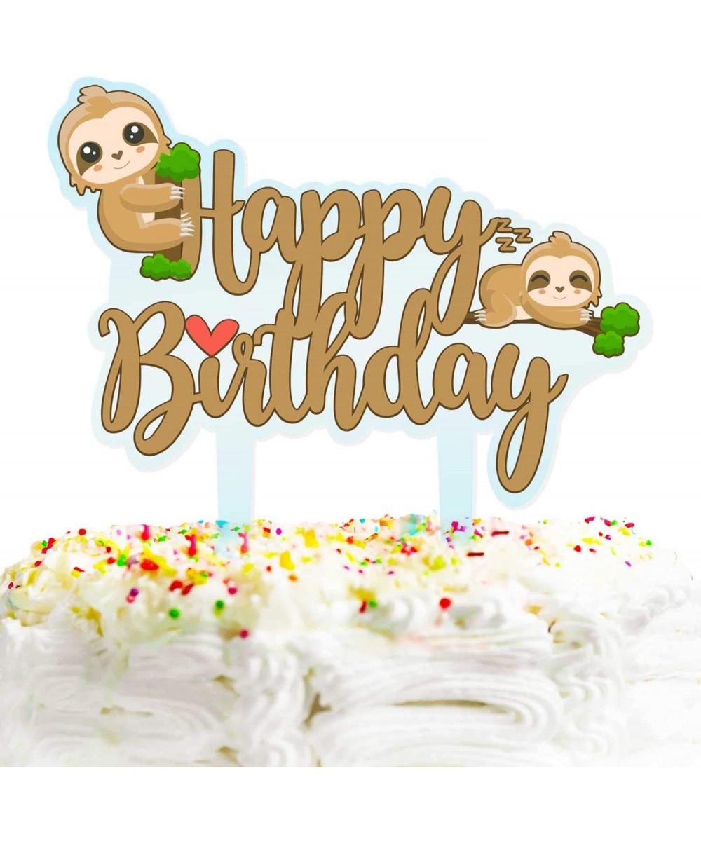 Sloth Happy Birthday Cake Topper Decorations With cute for Jungle Animal Theme Picks for Baby Shower Party Decor Supplies - C...